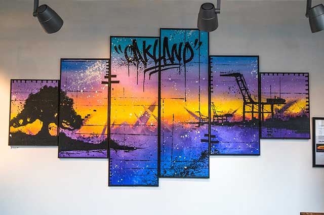 Colorful wall art at Town Biz in Oakland, California