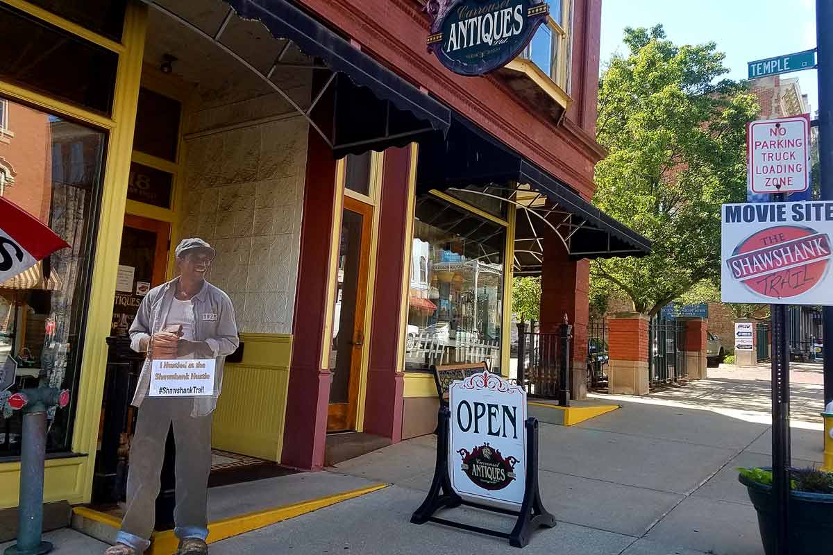 Carrousel Antiques site of Pawn Shop Window in Mansfield, O