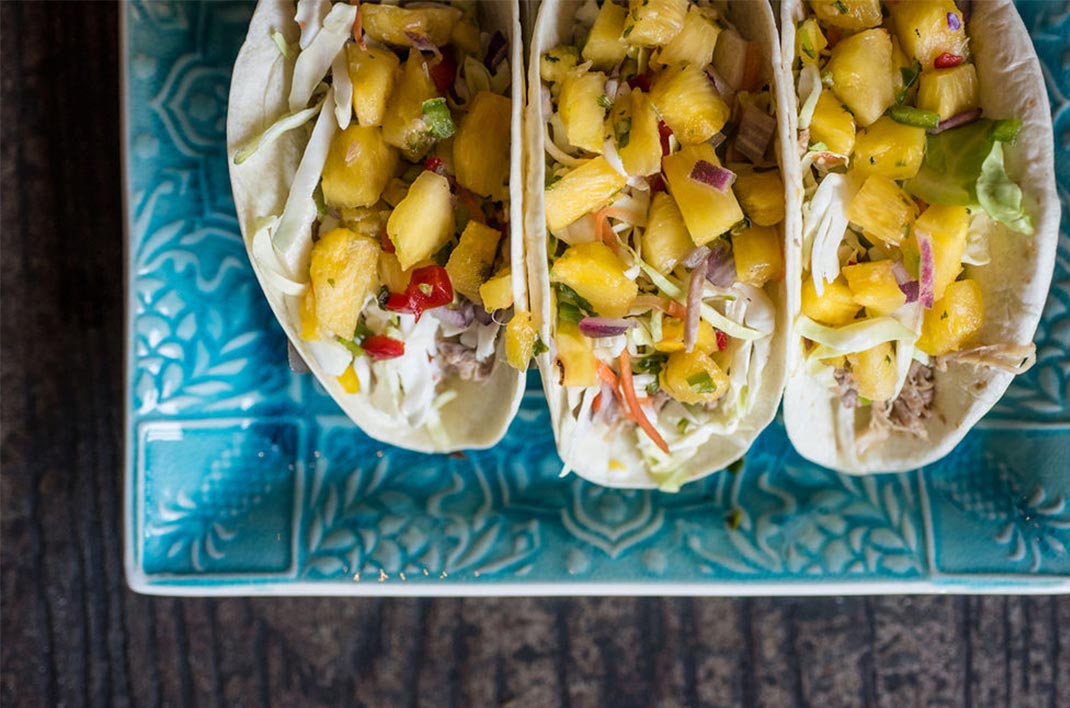 Pork and pineapple tacos from Tortugas Florida Kitchen & Bar near Flagler Beach, Florida.