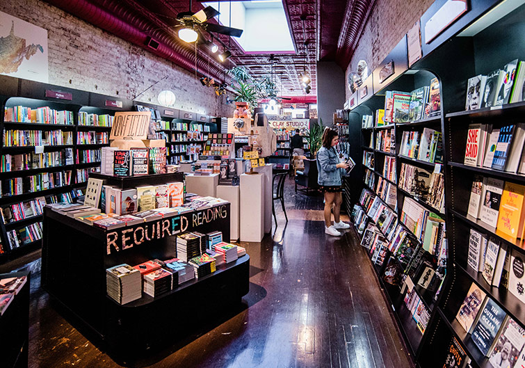 Shelves stacked with books at Taylor Books store in Charleston, West Virginia.